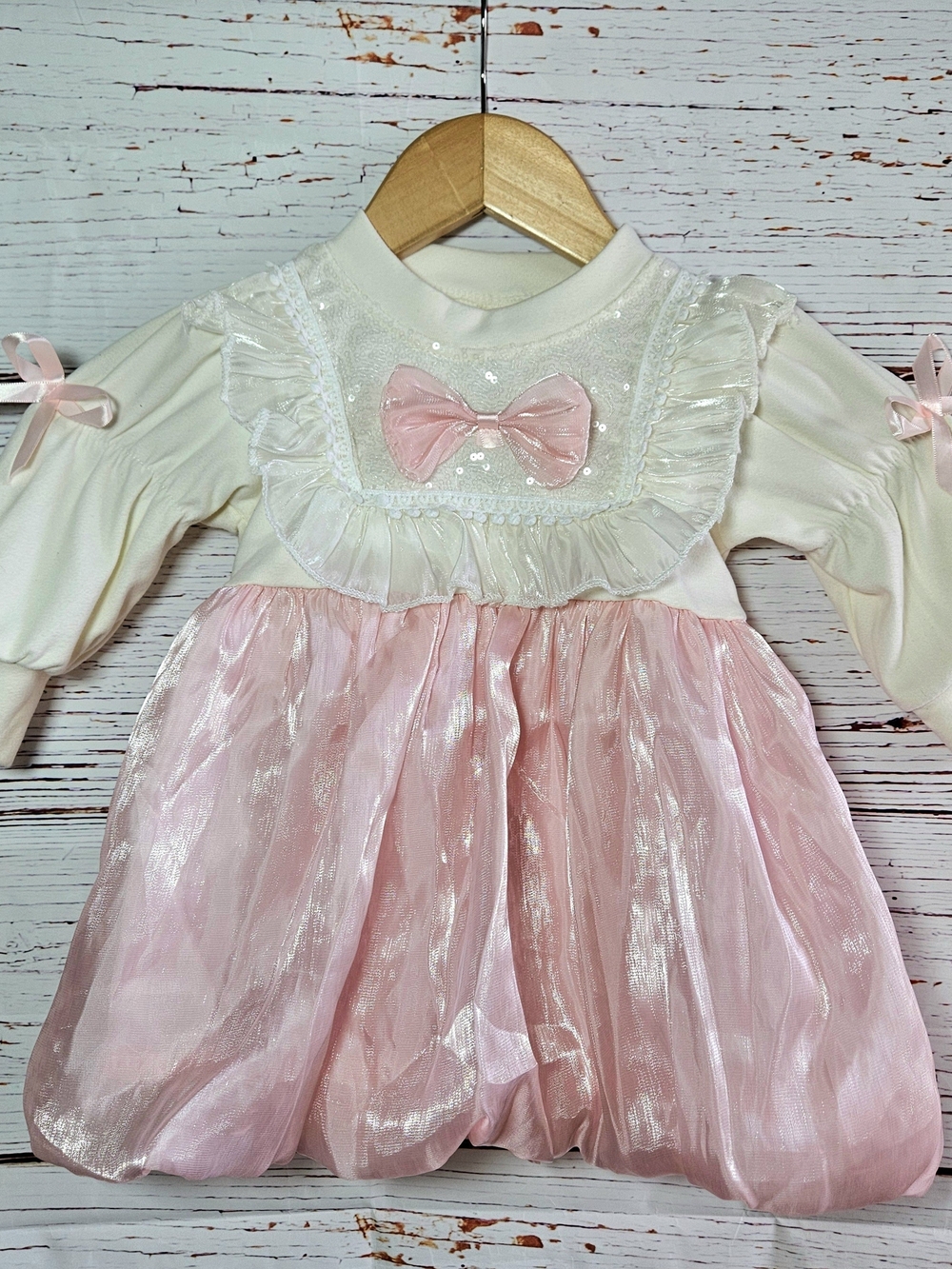 Pink Bow Tulle Baby Dress, Vintage Style 6-9M